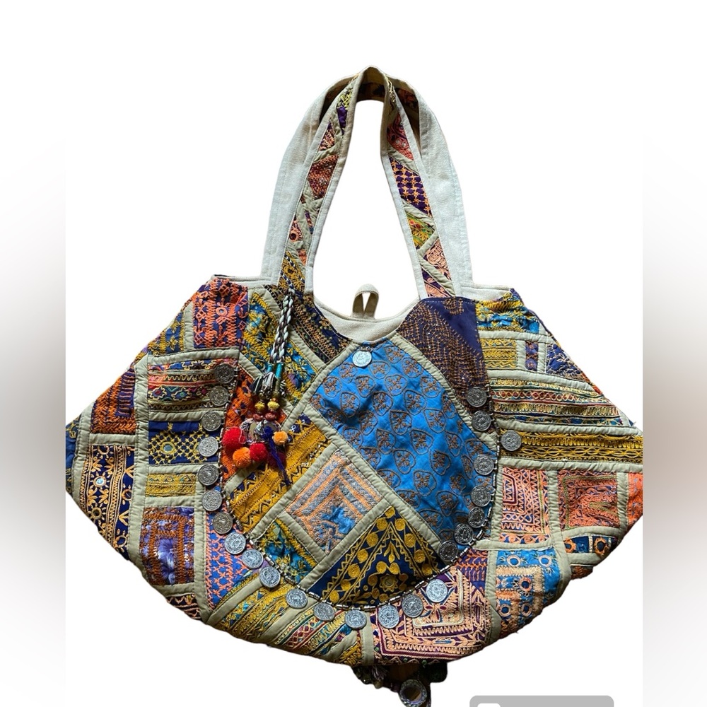 Gypsy 05 Bohemian large bag with embroidery and decorative coins